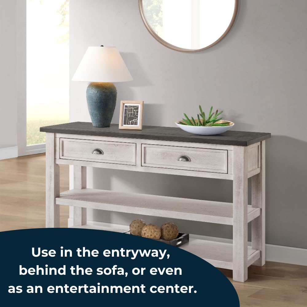 Martin Svensson Home Monterey Solid Wood Sofa Console Table White with Grey Top