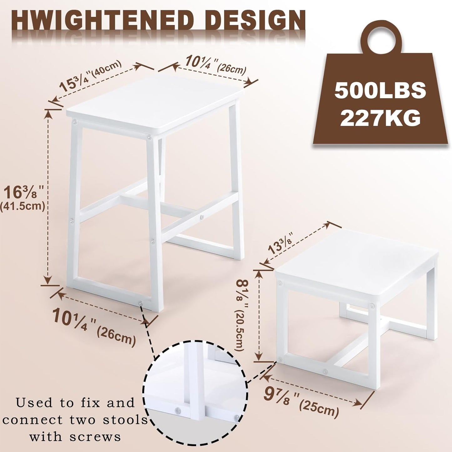 2 Step Stools for Adults Kids, Anti-Slip Sturdy Wooden Foot Stools with 500 Lbs Capacity for High Beds,Closet, Bathroom,Kitchen, Potty Training