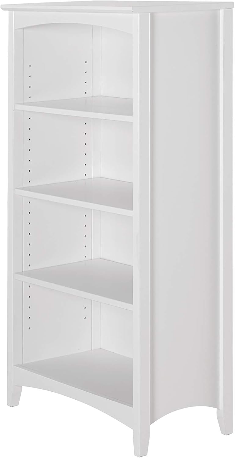 Camaflexi Shaker Style 4 Shelf Bookcase / Solid Wood / 48 inch High / Adjustable Shelving / Closed Back / Display Bookshelf for Living Room, Bedroom, Home and Office, White