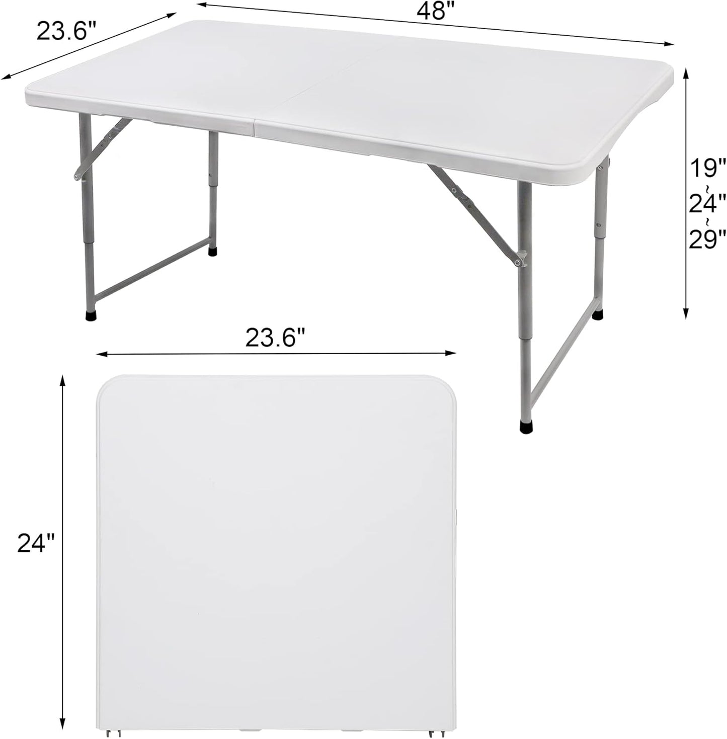 FORUP Folding Utility Table, 4ft Fold-in-Half Portable Plastic Picnic Party Dining Camp Table
