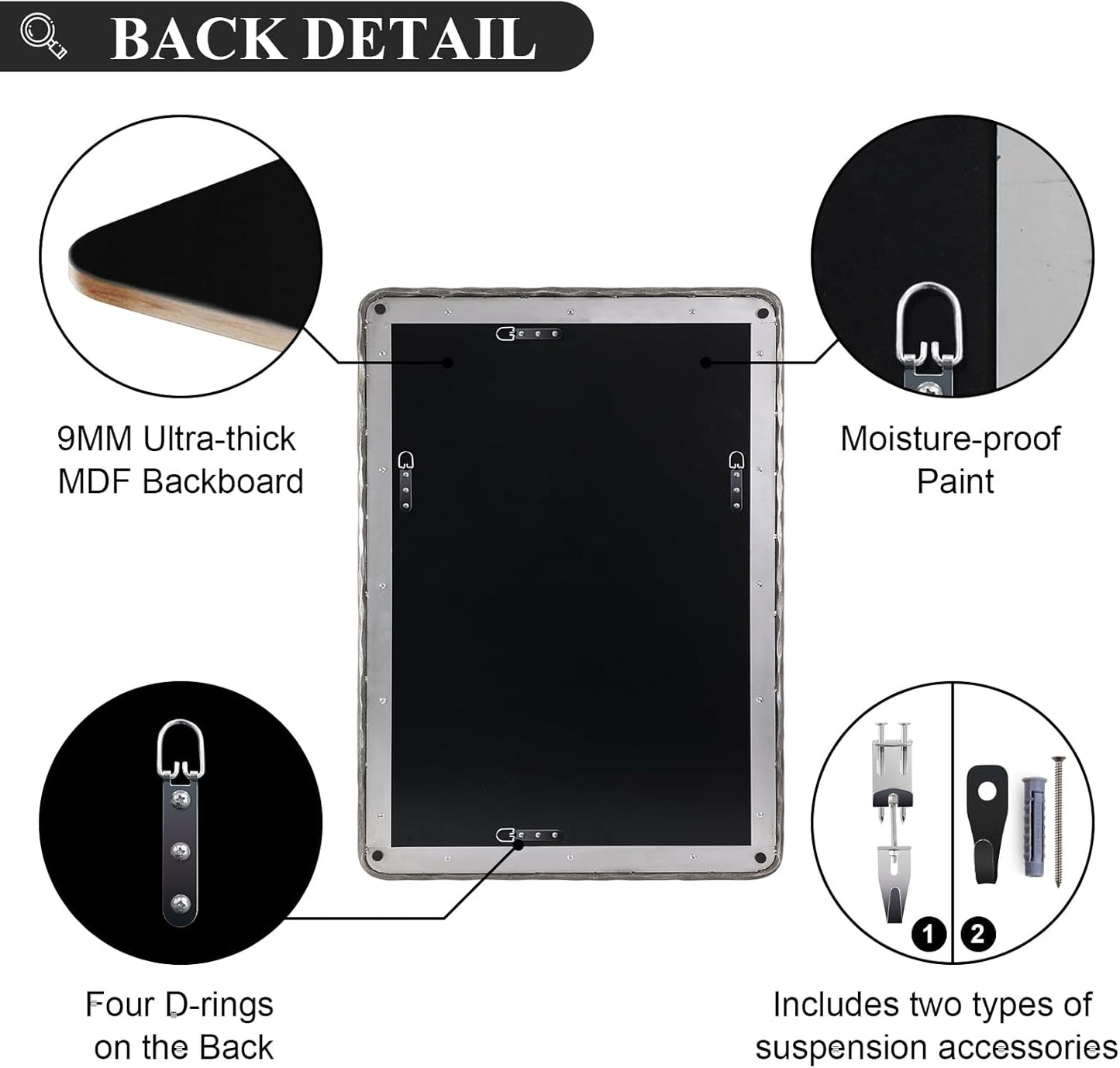 ANDY STAR Hand-Forged Silver Bathroom Mirrors for Wall, 30x40 Inch Vintage Solid Steel Metal Frame Bathroom Vanity Mirror, Antique Rounded Rectangle Wall Mirror, Hangs Horizontally or Vertically