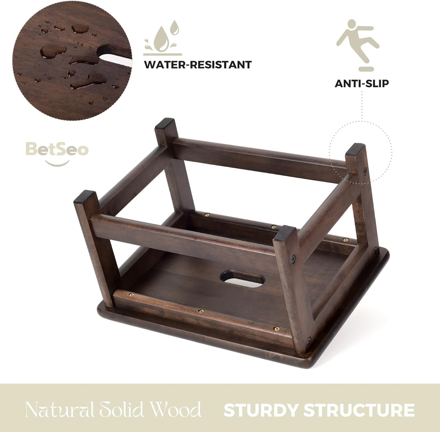 Wooden Step Stool (16.5" Dx12 Wx9 H) Bed Steps for High Beds for Adults - Natural Solid Wood One Step Stool, Heavy Duty- Holds up to 600Lbs- Perfect Safety (9in Height-Walnut)