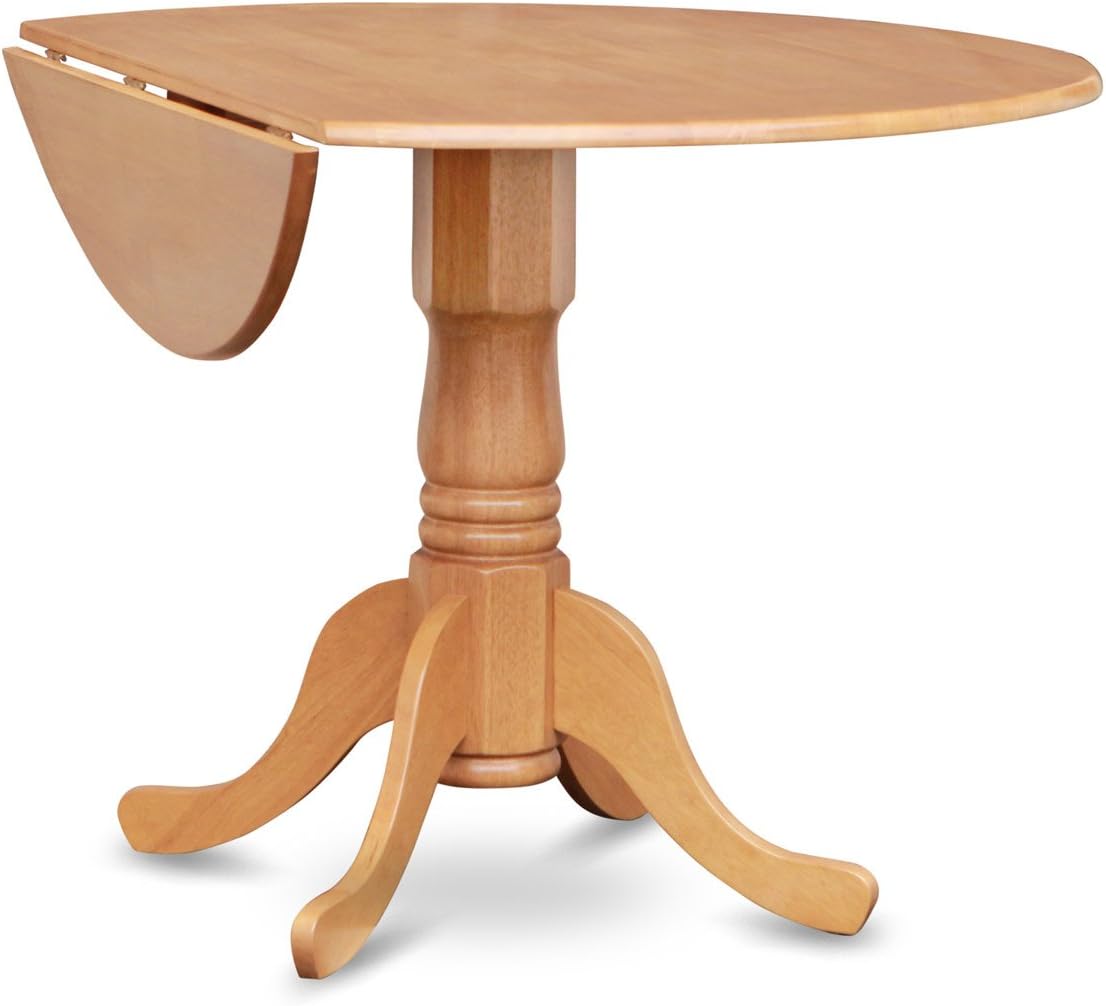 East West Furniture DLAV3-OAK-C 3 Piece Dining Set Contains a Round Dining Table with Dropleaf and 2 Linen Fabric Kitchen Room Chairs, 42x42 Inch, Oak