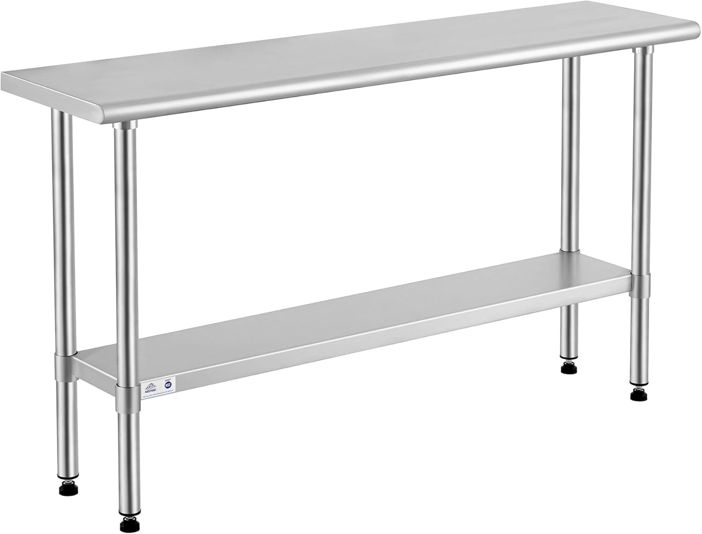 ROCKPOINT Stainless Steel Table for Prep & Work 14x60 Inches, NSF Metal Commercial Kitchen Heavy Duty Table with Adjustable Under Shelf and Table Foot for Restaurant, Home and Hotel