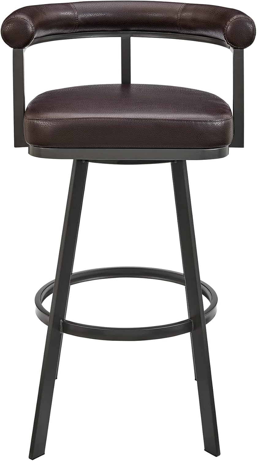 Armen Living Magnolia Swivel Bar Stool in Brown Metal with Brown Faux Leather