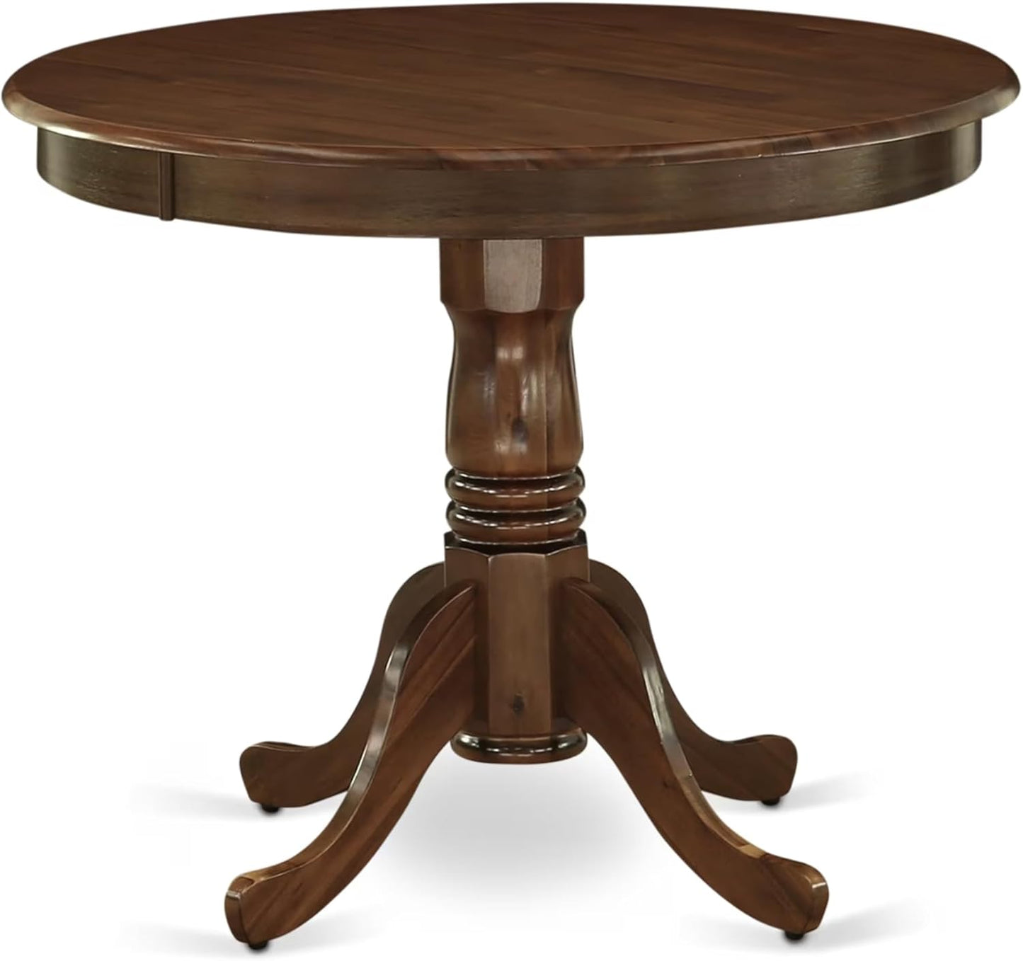 East West Furniture ANDA3-AWA-24 3 Piece Kitchen Table & Chairs Set Contains a Round Dining Table with Pedestal and 2 Polyester Fabric Padded Chairs, 36x36 Inch, Antique Walnut