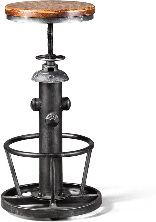 Swivel Bar Stool Industrial Coffee Kitchen Dining Chair Fire Hydrant Design Height Adjustable 24.8-30.7inch Wooden Seat