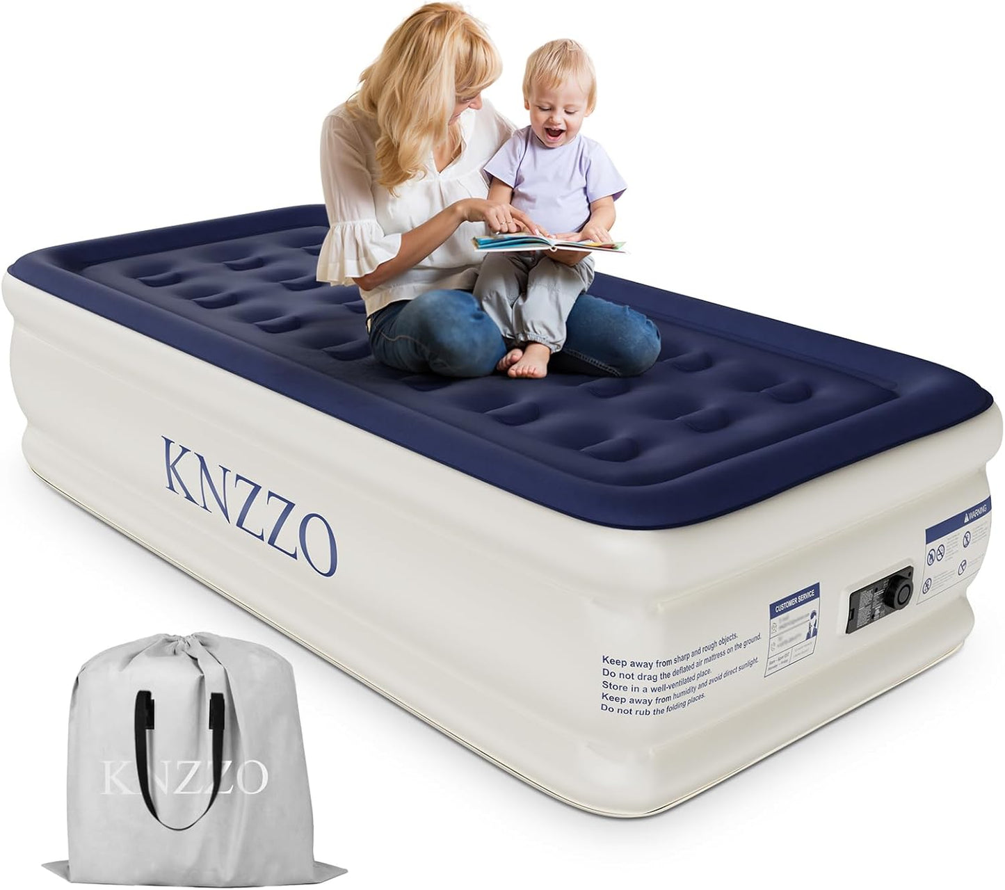 Air Mattress Twin with Built-in Pump, Blow Up Mattress with Soft Flocked Top, Leakproof Inflatable Mattress, Foldable Waterproof Air Bed for Home, Guests, Camping, with Storage Bag