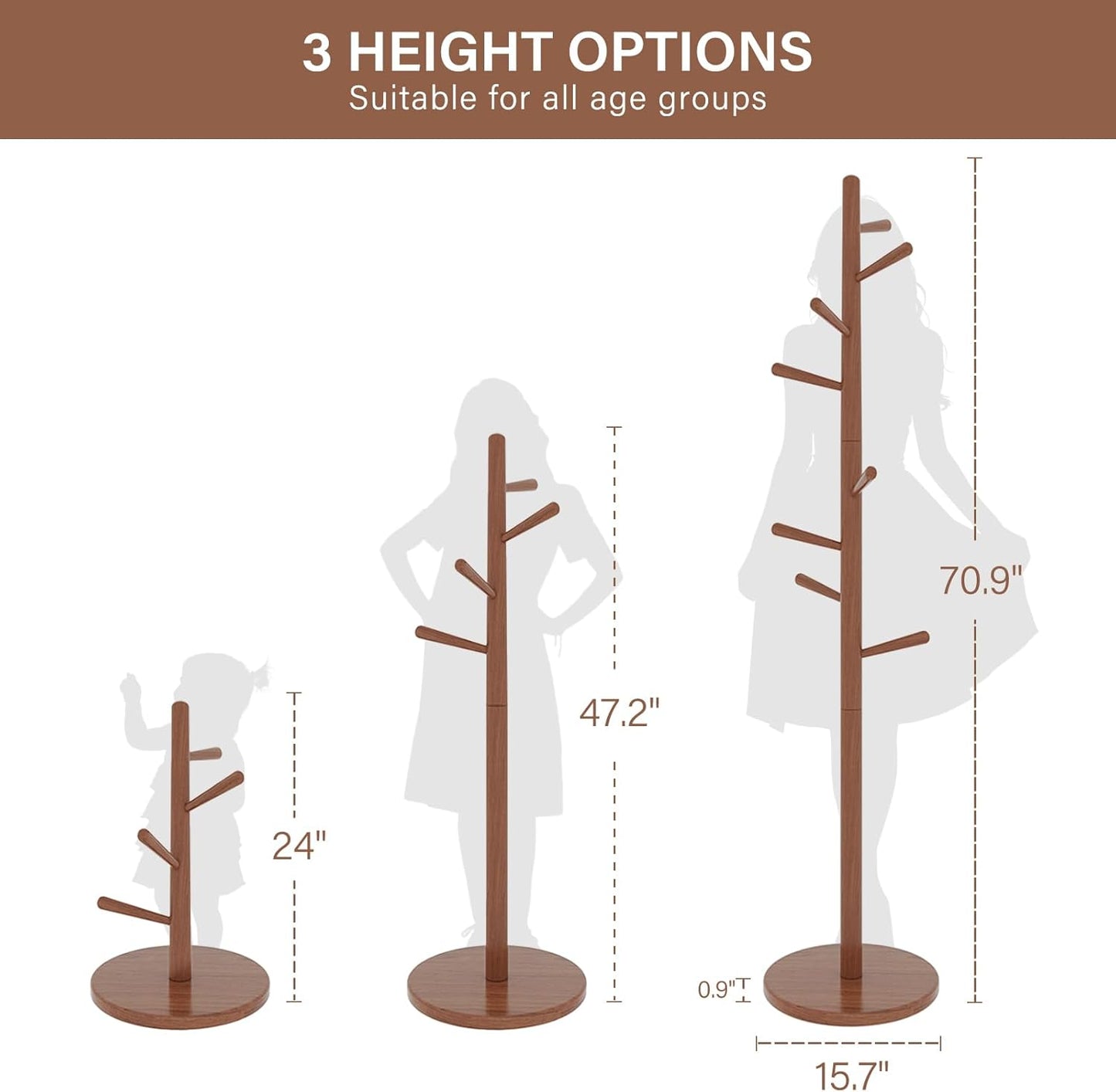 CozyDH Coat Rack Freestanding Solid Wood Coat Rack Stand, Coat Tree Freestanding with 8 Hooks Creative Tree Branch-look for Entryway, Hallway, Bedroom (Teak)