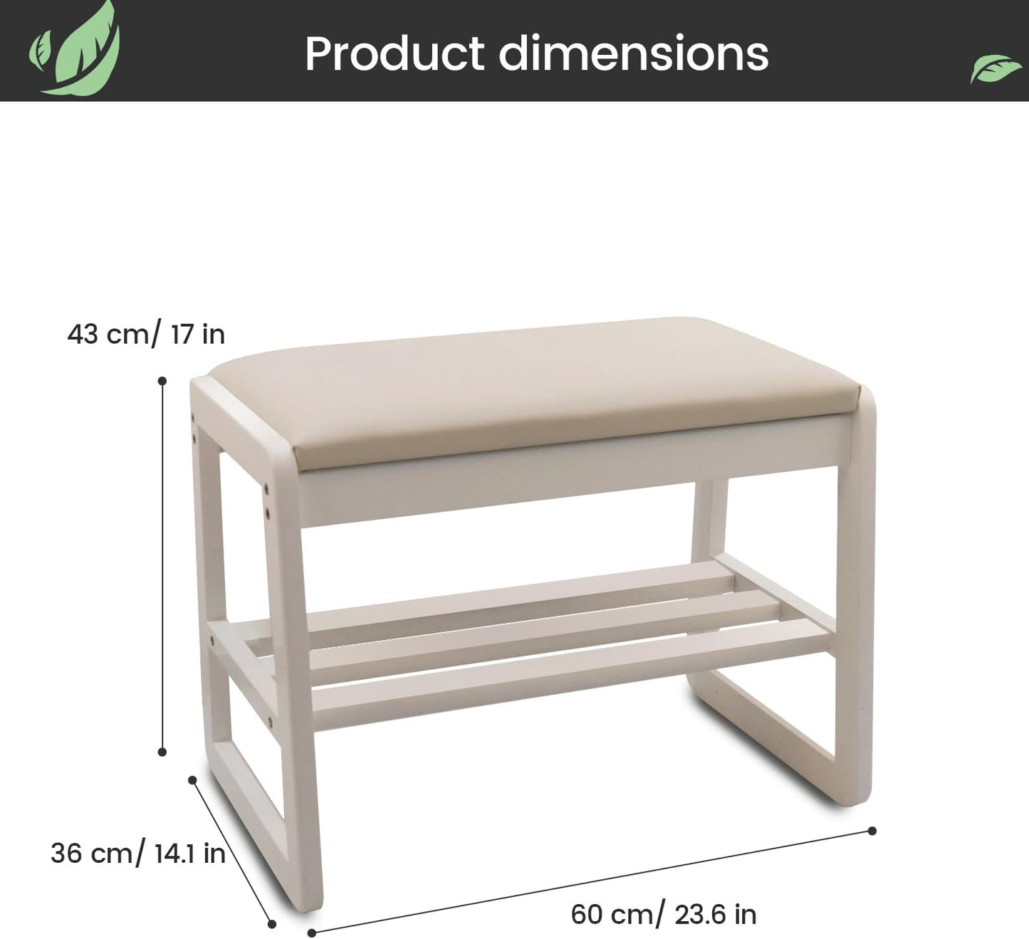 Solid Wood Shoe Rack, 2 Tier Shoe Storage Bench with Cushion Seat, 6 Pair Shoe Organizer for Entryway, Small, White, 24 Inch