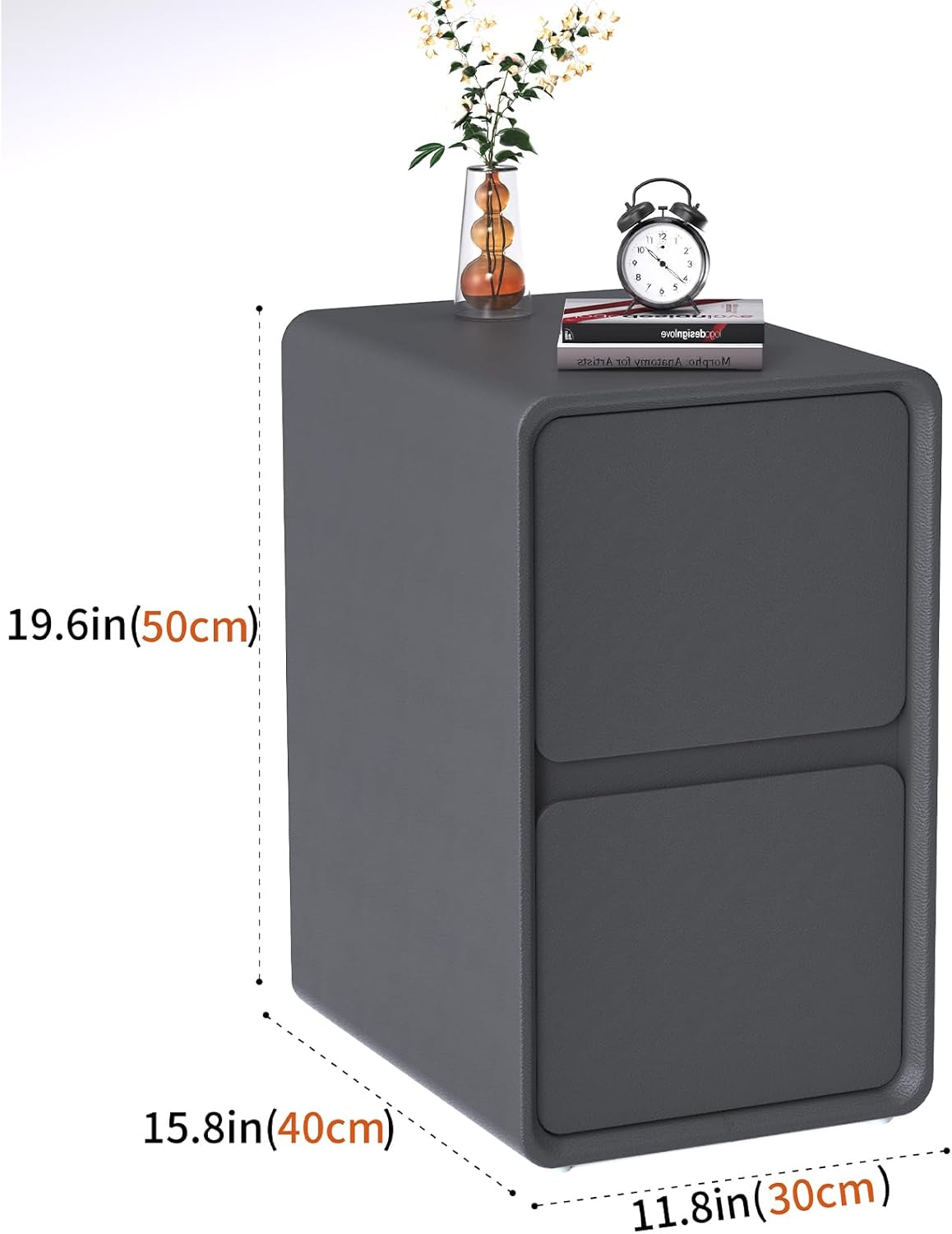 VICITON Modern Narrow Faux Leather Nightstand, Solid Wood Drawer, Storage Accent Table, Small Side End Table for Bedroom (Gray, Nomal(12 inch))