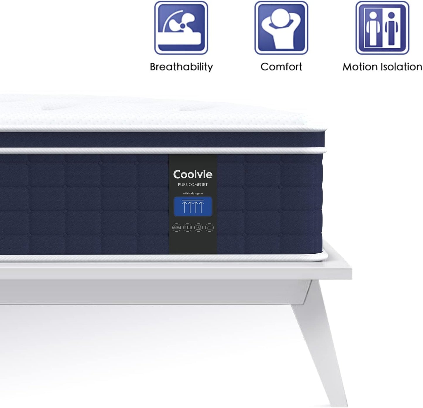 Coolvie 12 Inch Twin XL Mattress, Hybrid XL Twin Mattress in a Box, Medium Firm Feel, 3 Layer Premium Foam with Pocket Springs for Motion Isolation and Pressure Relieving, 100-Night Trial