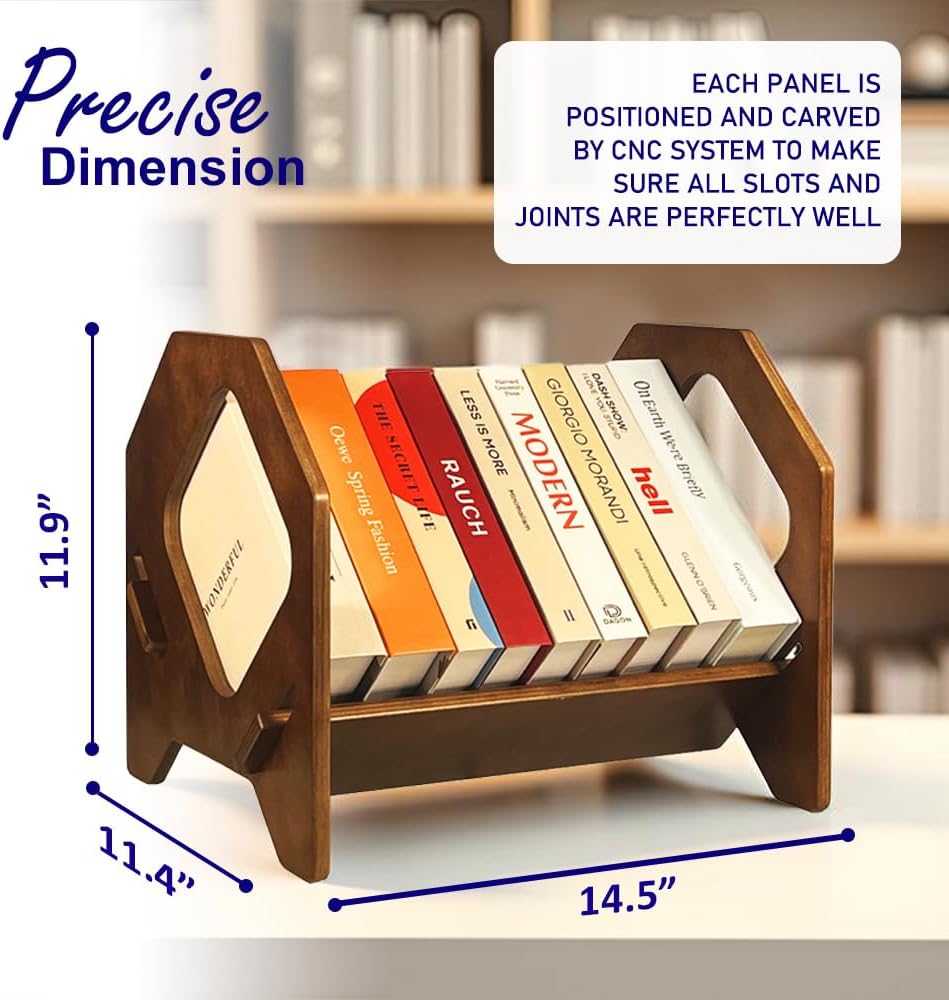 2 Pack Desktop Bookshelf, Stackable Book Organizer with Handle, Storage Rack for CD/Magazine/File Folder, Portable Small Bookshelf for Study, Living Room, Kid's Room, No Nails, Medium Size