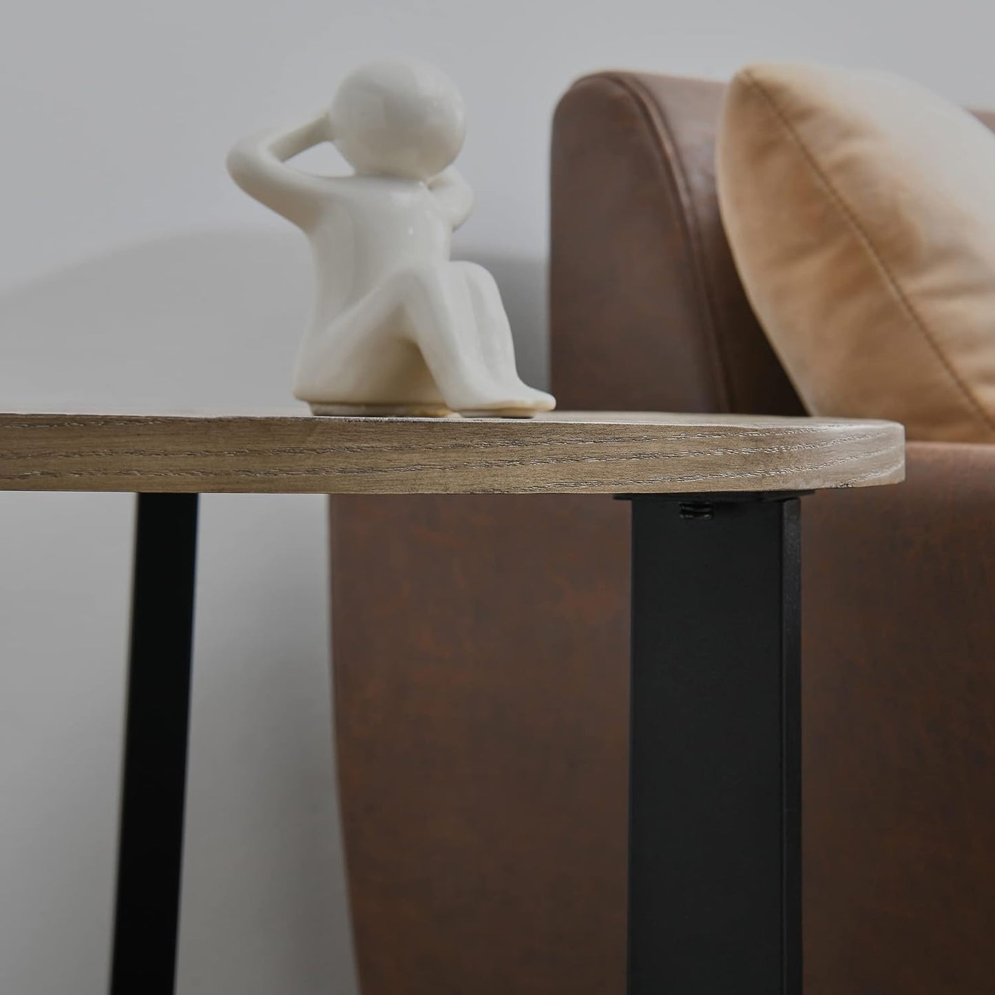 MODERION Round End Table with Storage - Solid Wood & Metal Frame - Corner & Beside Table - Easy Assembly - Living Room, Office & Entryway - Rustic Natural Finish