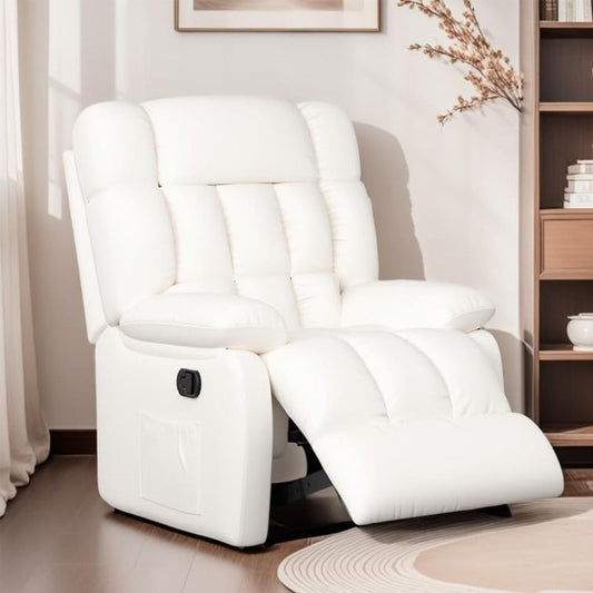 Oversized Recliner Chair, Leather Recliner Adjustable with Side Pockets, Living Room Reclining Lounge Chair for Adults, Small Spaces Comfy Sofa with Theater Seating for Bedroom, Movie,White
