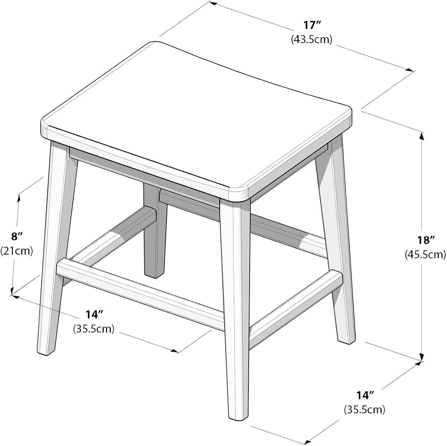 Plank+Beam Smythe Dining Stool, 18",Set of 4, Sturdy Wood Modern Kitchen Stool, Saddle Seat Backless Chair, Metal Footrest, Black