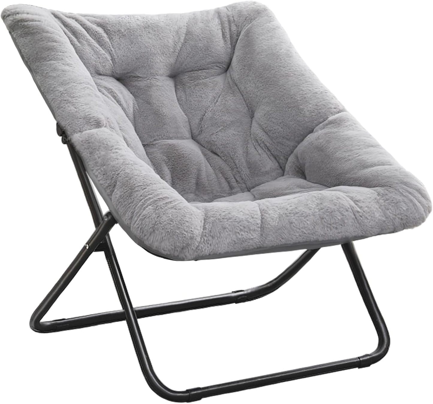 Tiita Comfy Saucer Chair, Soft Faux Fur Oversized Folding Accent Chair, Lounge Lazy Chair for Kids Teens Adults, Metal Frame Moon Chair for Bedroom, Living Room, Dorm Rooms, X-Large, Grey