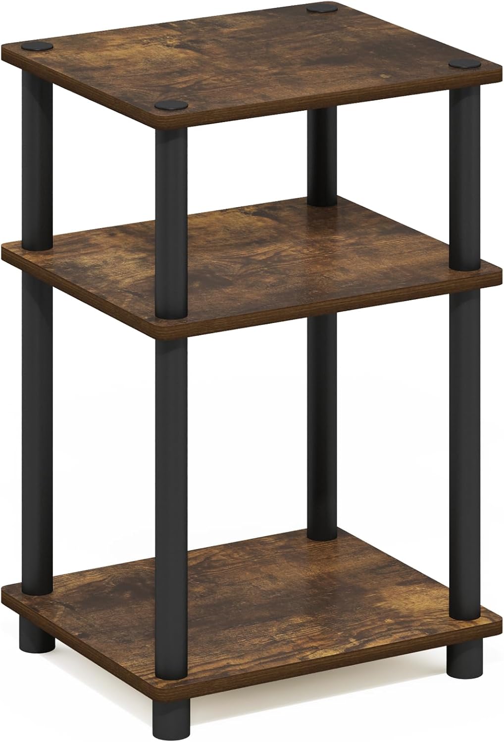 Furinno Just 3-Tier Turn-N-Tube End Table, 1-Pack, Amber Pine/Black