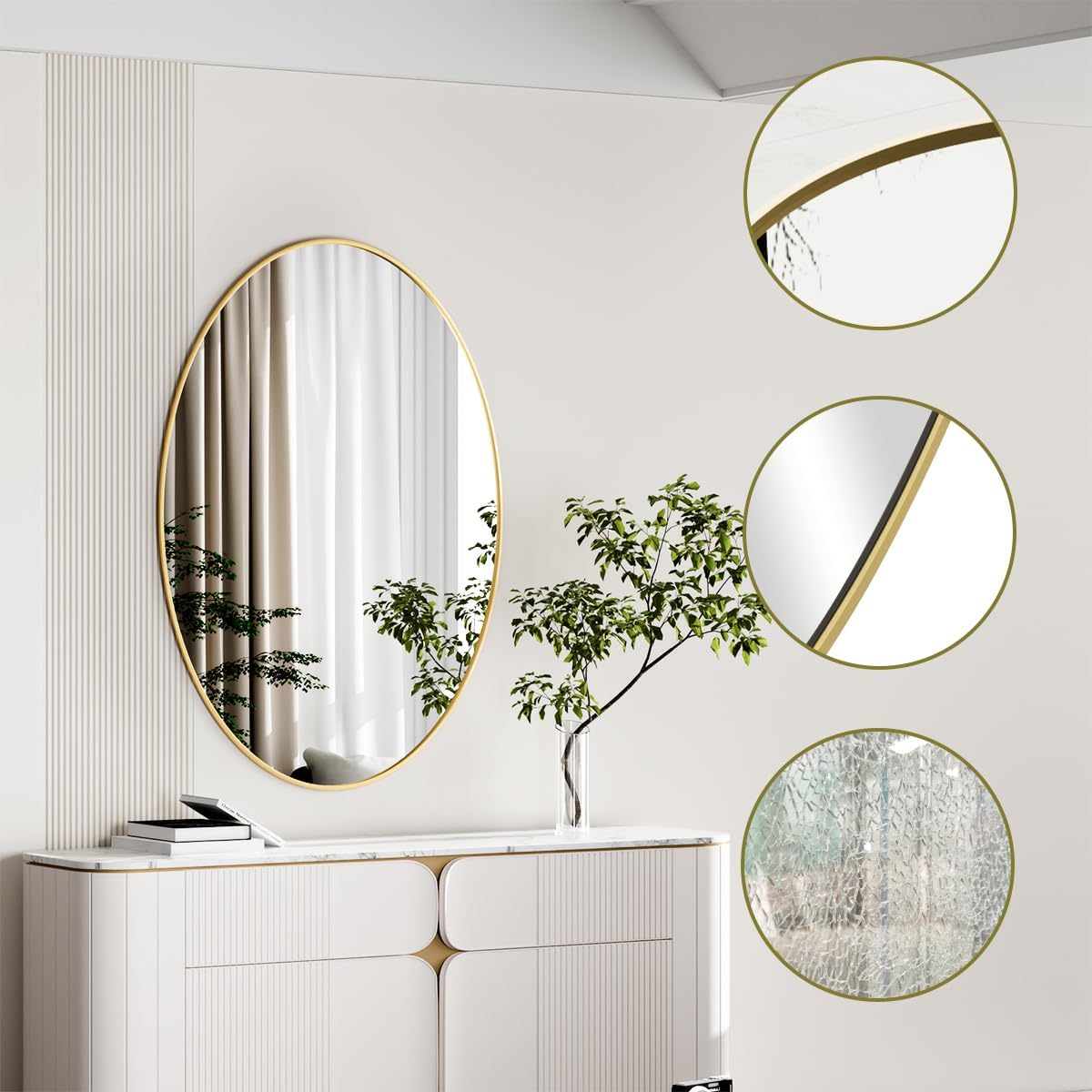 Koonmi Gold Oval Bathroom Mirror, 24"x36" Bathroom Vanity Mirror, Oval Mirror for Bedroom Living Room Entryway, Hangs Horizontal or Vertical