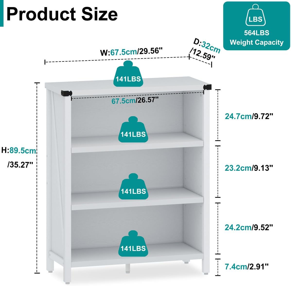 BON AUGURE White Bookcase, 3 Shelf Bookshelf, Farmhouse Wooden Book Cases/Shelves, Small Open Storage Book Shelves for Home School Library Office Bedroom Kids (White Oak)
