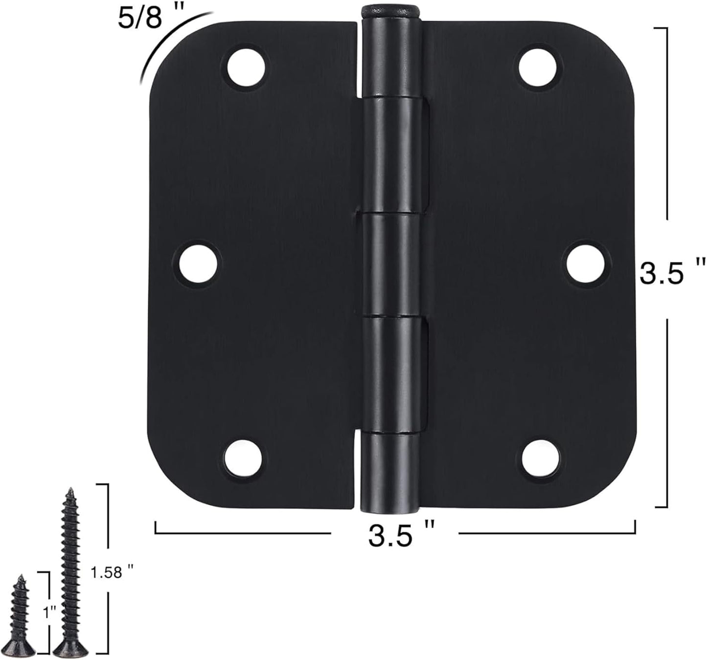 Rounded Door Hinges 3-1/2" x 3.5 inch, 5/8 Radius, Matte Black 3 ½ Inch 12 Pack