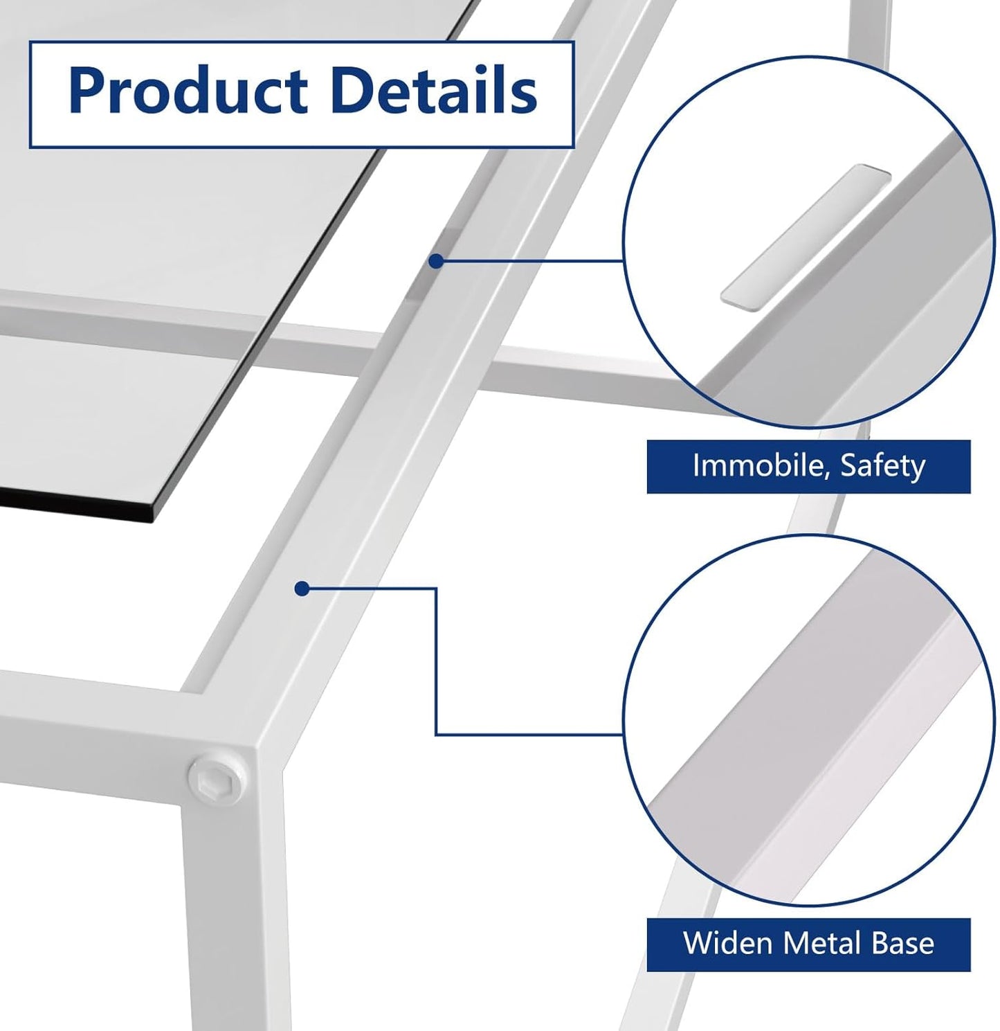 Coffee Table Glass Center Table,Modern Minimalist Coffee Table for Living Room,Tempered Glass-top with Sturdy Metal Frame, Easy Assembly,39.4 x 18.9 x 17.7 Inches,White