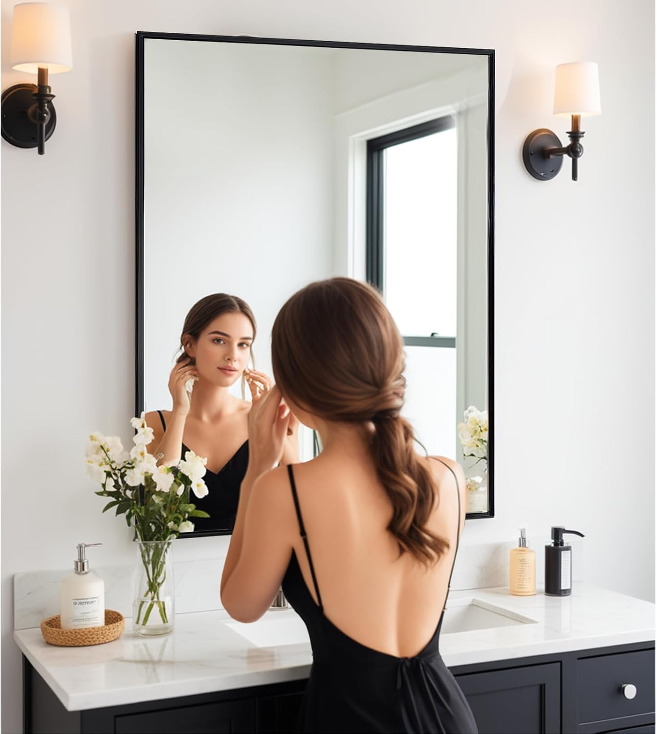 Bathroom Mirror 30x36 Inch, Black Frame Mirror 30"x36", Rectangle Wall Mounted Mirror, Metal Framed Vanity Mirror for Wall 30 by 36, Modern Mirror Hangs Horizontal Or Vertical