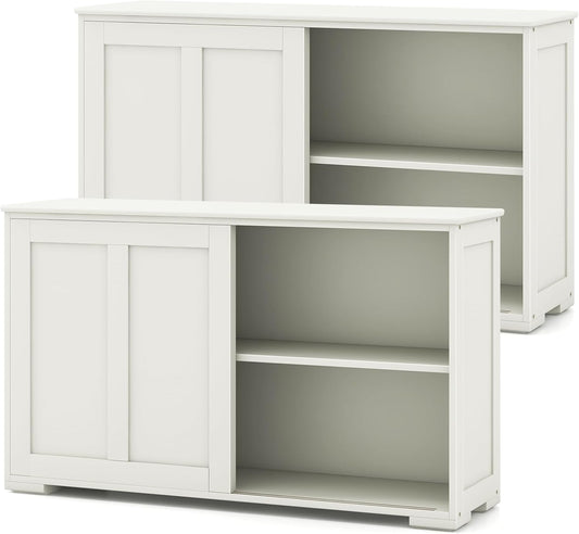 Costzon Sideboard Buffet Cabinet of 2, Wooden Kitchen Storage Cabinet with Adjustable Shelf, Sliding Barn Door, Accent Coffee Bar Cabinet Console Table for Living Room, Dining Room, Hallway