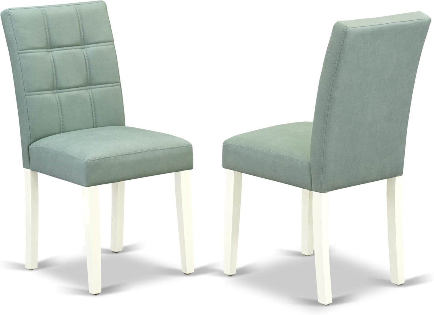 East West Furniture DLAS3-WHI-43 3 Piece Modern Dining Set contain A Wood Dining Table and 2 Willow Green Polyester Fabric Mid Century Chairs, Linen White