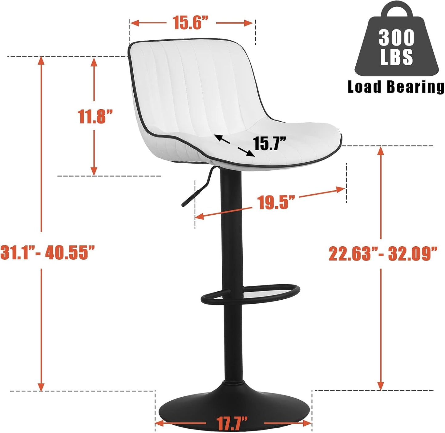 YOUNIKE White Bar Stools Set of 2 Kitchen Counter Height Barstools Upholstered Swivel Modern Faux Leather Bar Chairs with Backs Adjustable High Breakfast Island Stool with Metal Leg