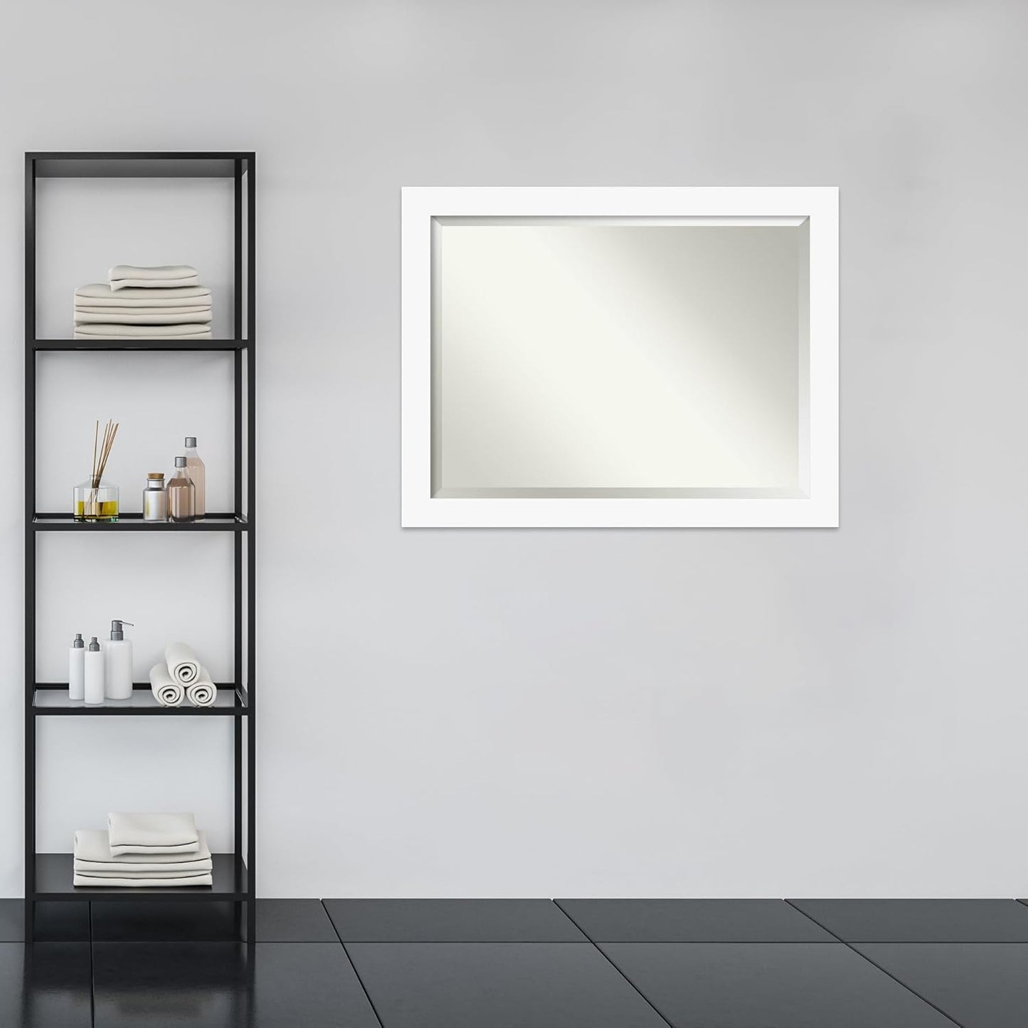 Amanti Art White Bathroom Mirror for Over Sink, 36x46 Basic White Rectangle Vanity Mirror, X-Large Casual Wood Frame, Hangs Horizonally and Vertically, Bathroom Wall Decor, Beveled Edge from WI, USA