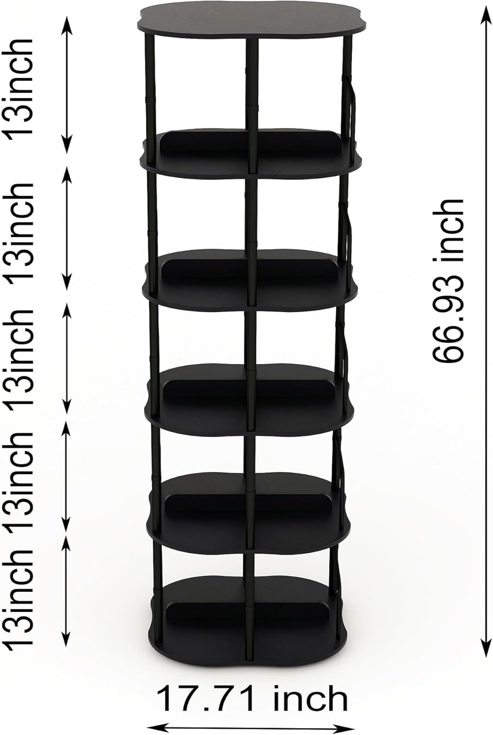 5-Tier Rotating Bookshelf, 360 ° Display Stackable Spinning Bookshelf Tower, Narrow Space Saving Tall Floor Standing Swivel Bookcase Corner Organizer for Bedroom, Living Room, Black