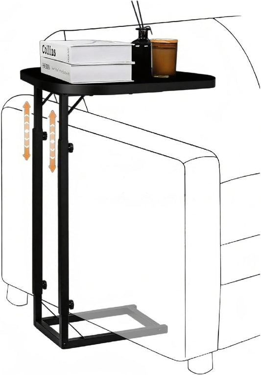 Premium Adjustable C Shaped End Table, Mini Side Tables for Couch and Sofa, Small Coffee Table with Metal Frame, Beautiful and Practical Sidekick for Your Living Room, Bedroom, Bedside, Rustic Black