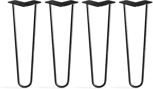 TEN49 Heavy Duty Hairpin Table Legs - 16 Inch Industrial Black Furniture Legs - Solid Rods Metal Legs for Table - Fit for Mid-Century Modern Desk, Bed Side, Dressing Table, Nightstand Legs