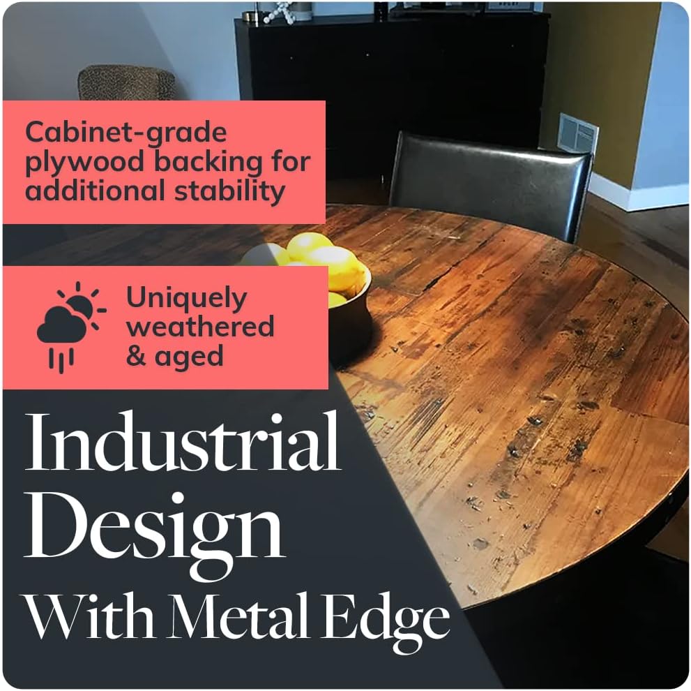 Reclaimed Wood Table Top - Rustic Recycled Wooden Piece Perfect for Signs, Kitchens, Dining and Coffee Table Tops (Reclaimed Wood Table Top with Metal Edge, 42" Round)