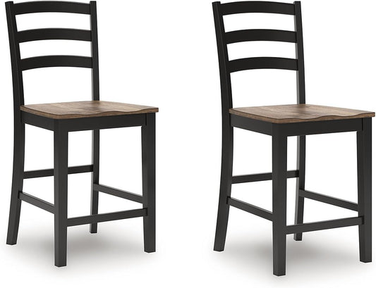 Signature Design by Ashley Wildenauer Farmhouse Armless Ladder Back Counter Height Bar Stool with Footrest, Set of 2, Light Brown & Black