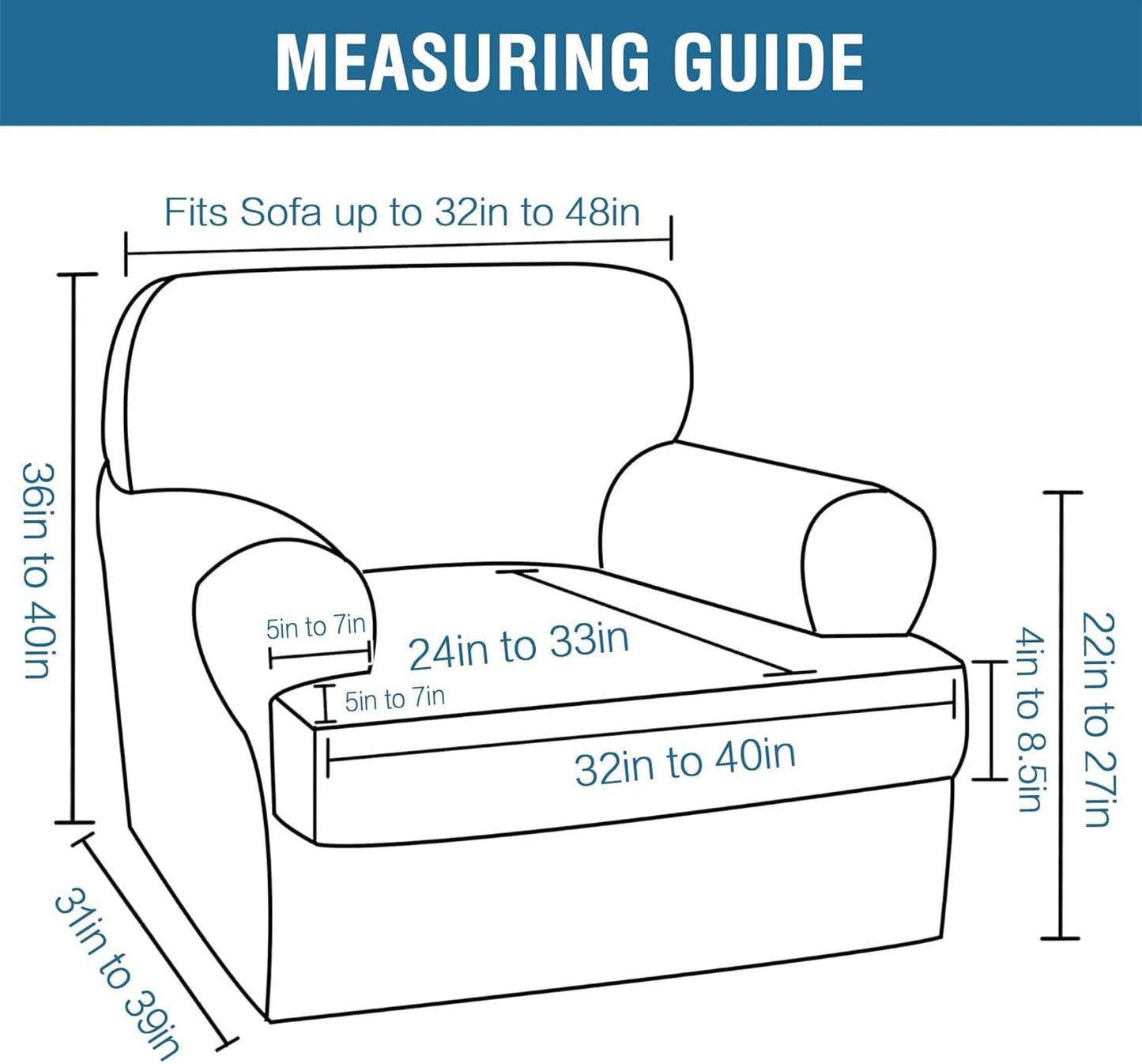 H.VERSAILTEX Sofa Cover 2 Piece T Cushion Armchair Slipcovers Thick Velvet Couch Cover Stretch T Cushion Sofa Covers for 1 Cushion Couch with 1 Individual T Cushion Covers, French Oak