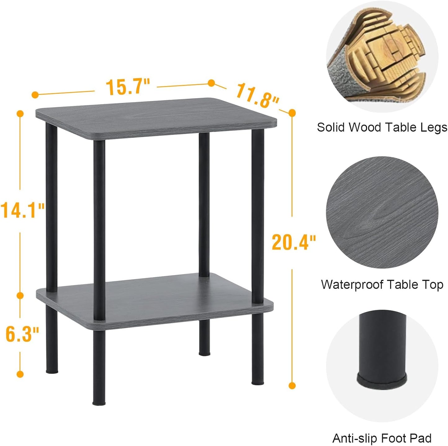 Apicizon 2 Tier End Table Set of 2, Boho Side Table with Storage Shelf, Nightstand Bedside Table for Small Spaces, Bedroom, Living Room, Entryway, Farmhouse, Easy Assembly, Grey