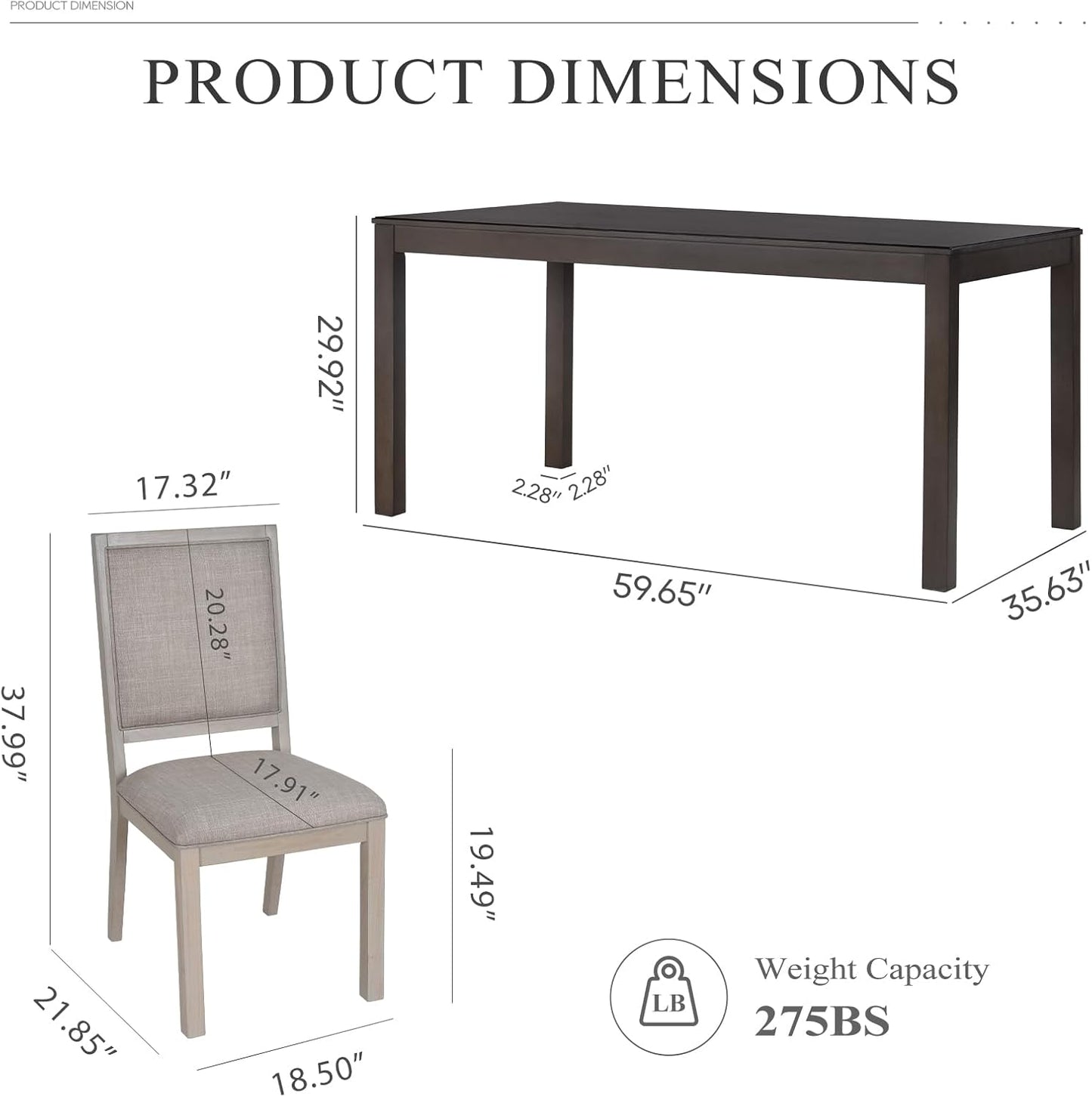 COLAMY Rectangular Dining Table Set for 4, Wood Dining Table for 4 with Chairs, 60 Inch Dining Table and Chairs for Kitchen, Dining Room, Brown/Ivory