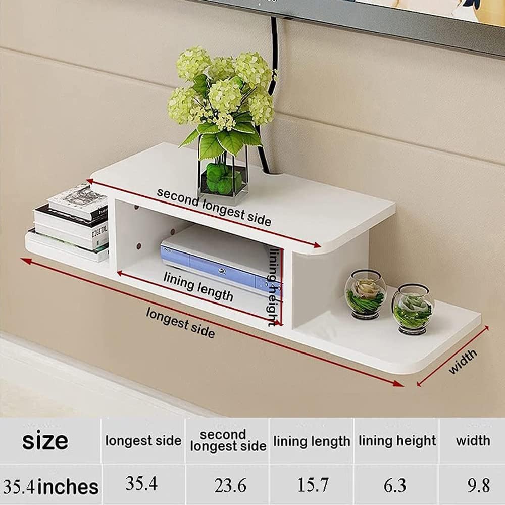 BiJun Floating TV Shelf, Entertainment Center Wall Mounted Floating Shelves for Wall Media Console Router DVD Shelf for PS4/Cable Box/DVD Players/Game Console Streaming Media Equipment (White, 35.4)