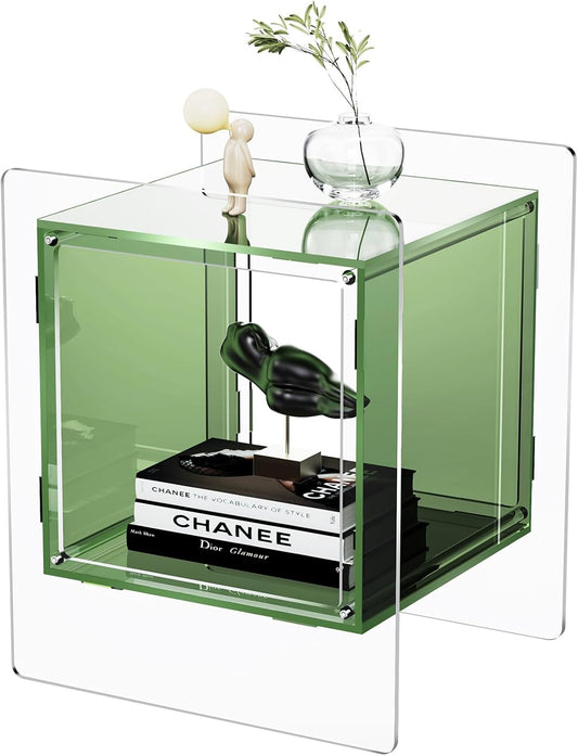 Acrylic Nightstand, Bedside Table for Bedroom, Side Table, Record Player Stand, 18'' x 15.7'' x 21.6'', Green