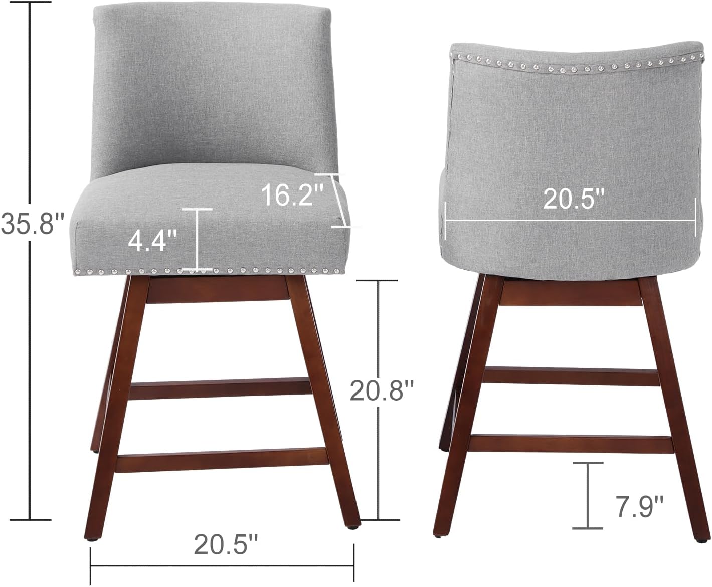 Counter Height Barstools Set of 2,360° Swivel Bar Stools with Back,26 inch Modern Counter barstools,Upholstered Bar Tall Stools for Kitchen Counter,Kitchen Island,Bar, Home (Light Gray, SET OF 2)