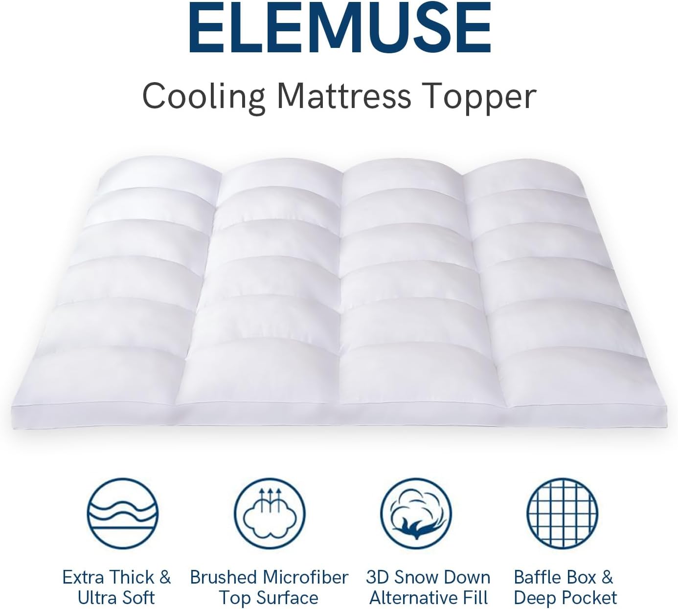 ELEMUSE Twin XL Mattress Topper for College Dorm, Thick Extra Long Twin Mattress Pad Cover for Back Pain, Plush Soft Pillowtop with Elastic Deep Pocket, Overfilled Down Alternative Filling