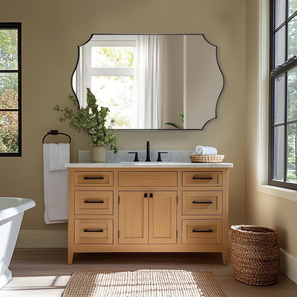 ANDY STAR 30x48 Inch Matte Black Mirror, Unique Rectangular Bathroom Mirror, Black Mirror in Premium Stainless Steel Metal Thin Frame Deep 1’’, Large Decorative Mirror for Bathroom, Entryway, Mantel