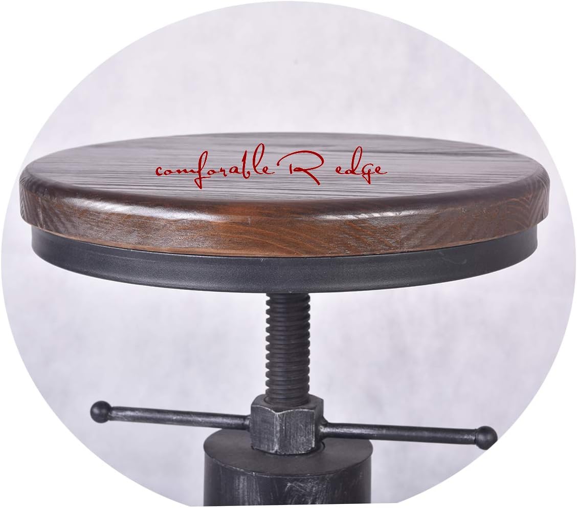 Diwhy Industrial Vintage Kitchen Counter Height Adjustable bar Stool,Farmhouse French Stylish Kitchen Stool,Swivel Bar Stool,Solid Wood Metal Stool,Easy Installation,Fully Welded Set of 2 (Silver)