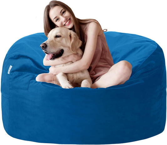 3FT Bean Bag Chair with Ultra Soft Velvet Cover Bean Bag Sofa with Memory Foam Bean Bag Chairs with Large Size Lazy Sofa for Dorm Office Living Room Bedroom Blue 3'
