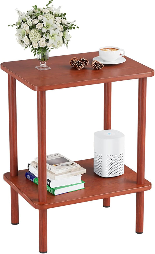 Apicizon 2 Tier End Table, Small Side Table with Solid Wood Legs, Boho Bedside Table with Storage Shelf, Nightstand for Small Spaces, Bedroom, Living Room, Entryway, Easy Assembly, Vintage Brown