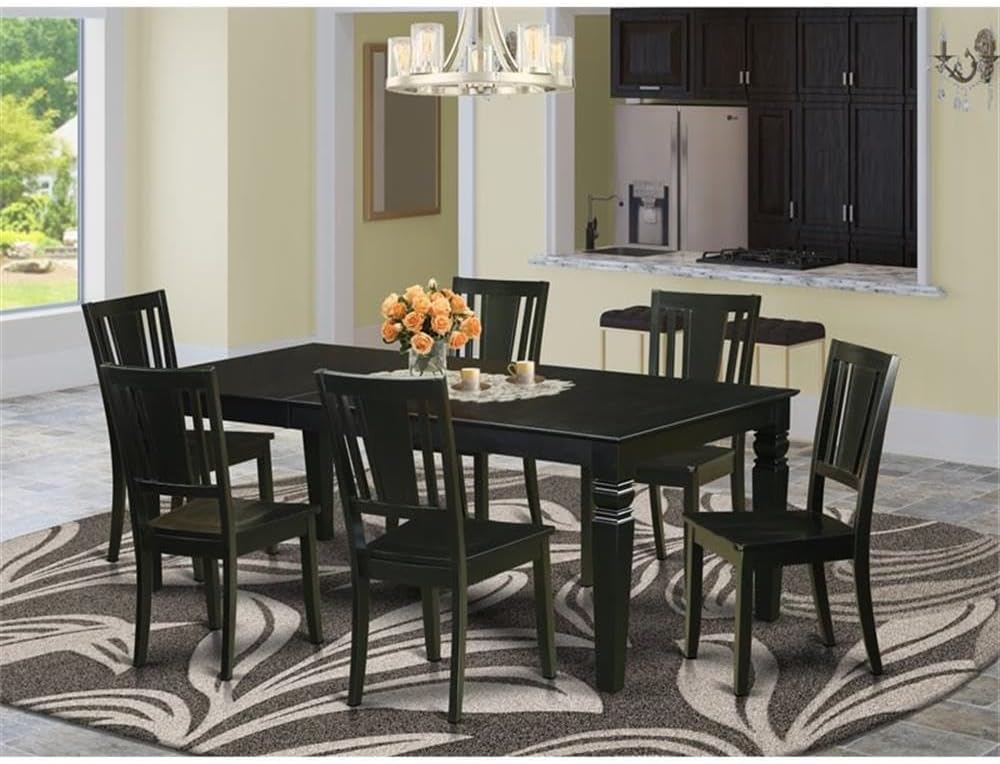 East West Furniture LGDU7-BLK-W 7 Piece Kitchen Table Set Consist of a Rectangle Dining Table with Butterfly Leaf and 6 Dining Chairs, 42x84 Inch, Black