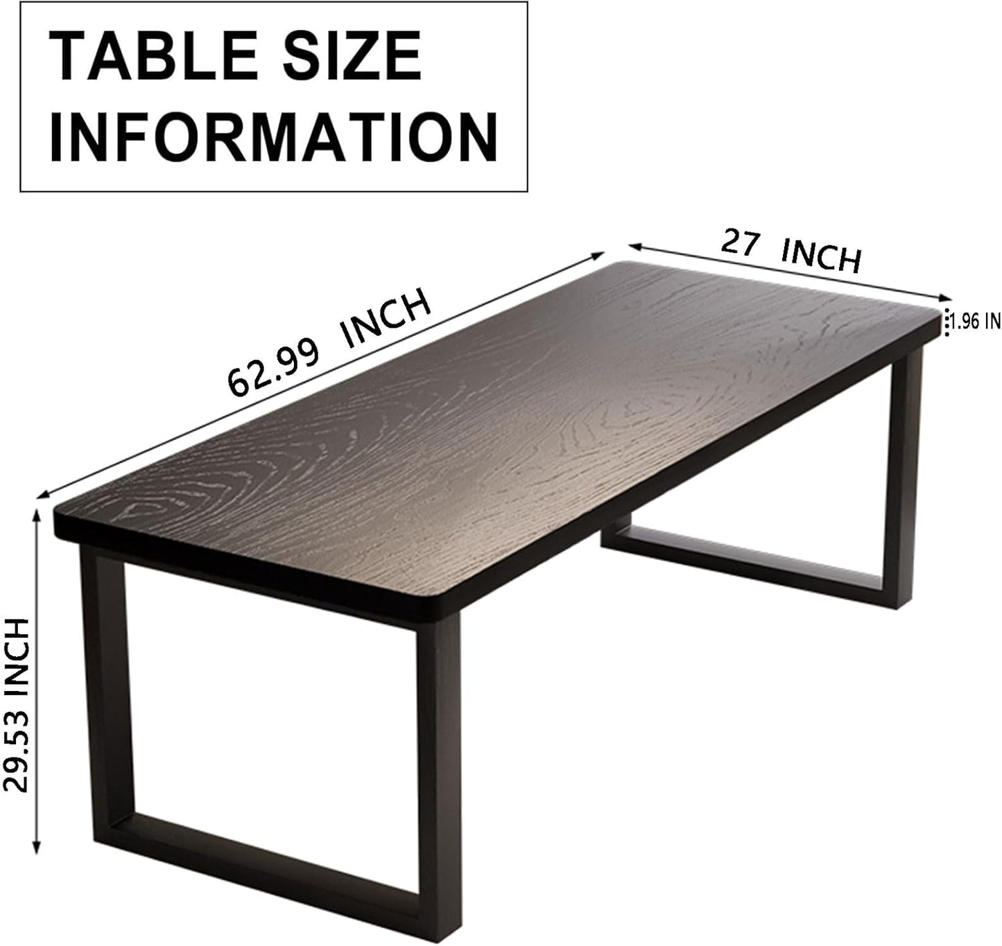 Solid Wood Dining Table for 4-8 People, 63 inch Long Farmhouse Kitchen Dining Table, Rectangular Dining Tables in The Dining Room, Kitchen, and Living Room, Black