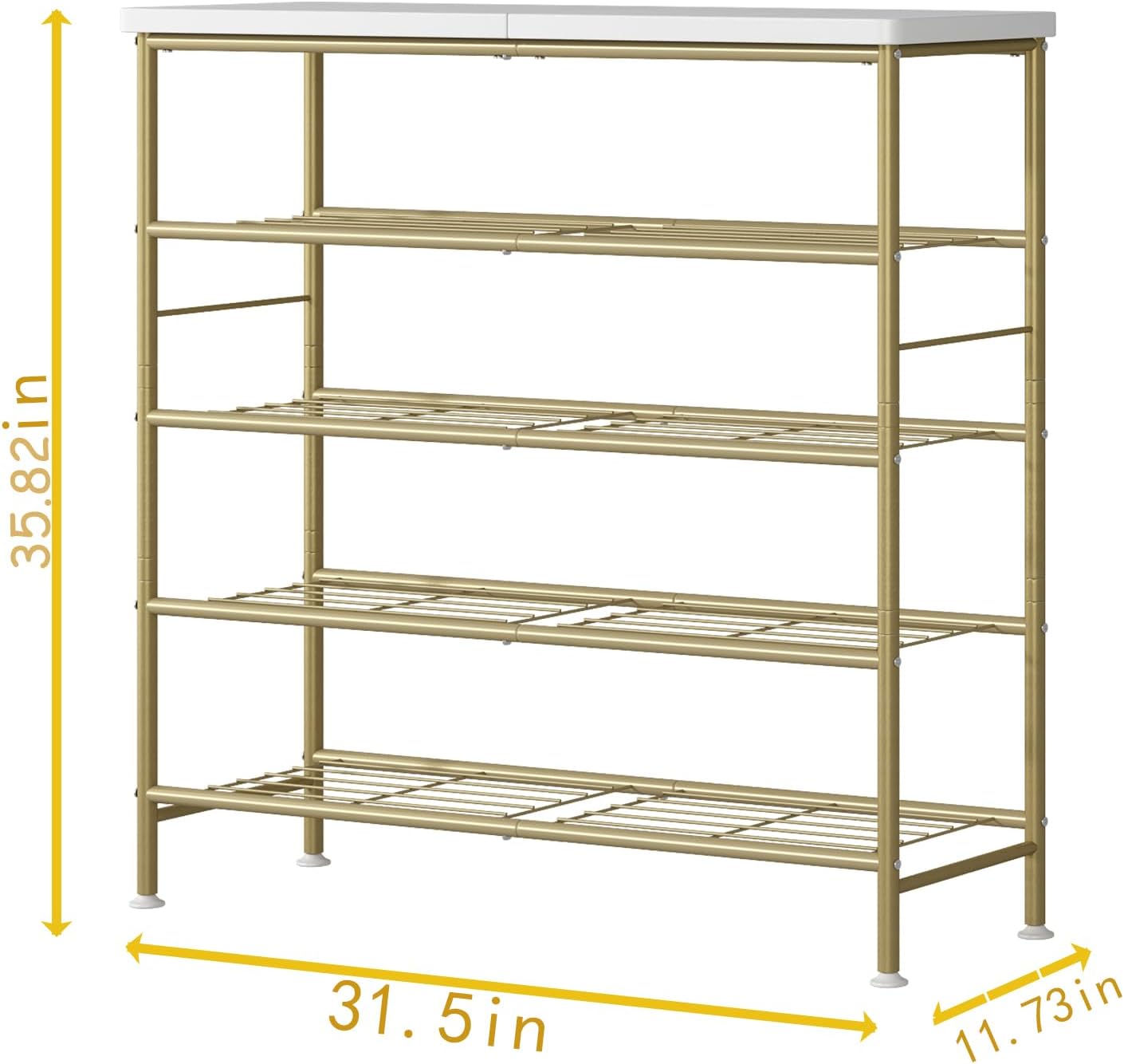 Shoe Rack Organizer 5 Tier for Closet Entryway Free Standing Metal Storage Shoe Shelf with MDF Top Board，Gold